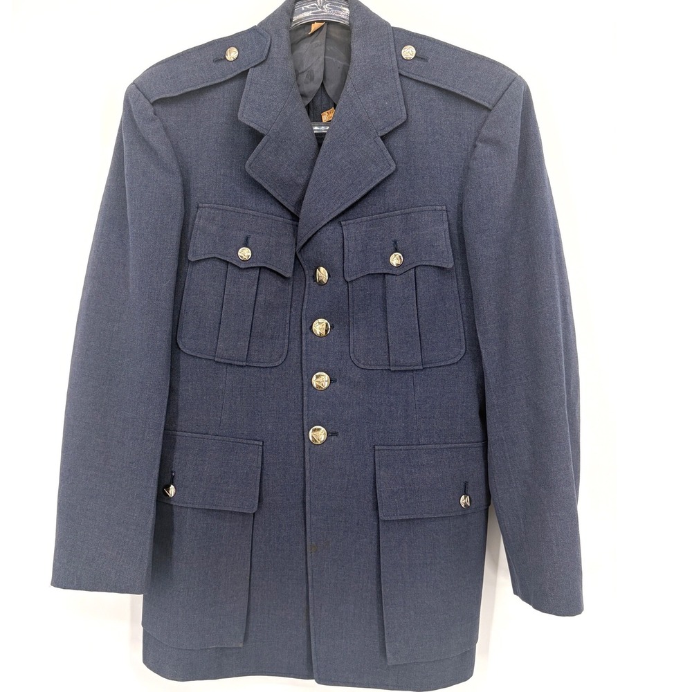 Vintage 1951 USAF Blue Wool Service Dress Uniform Coat 37R Propeller Buttons